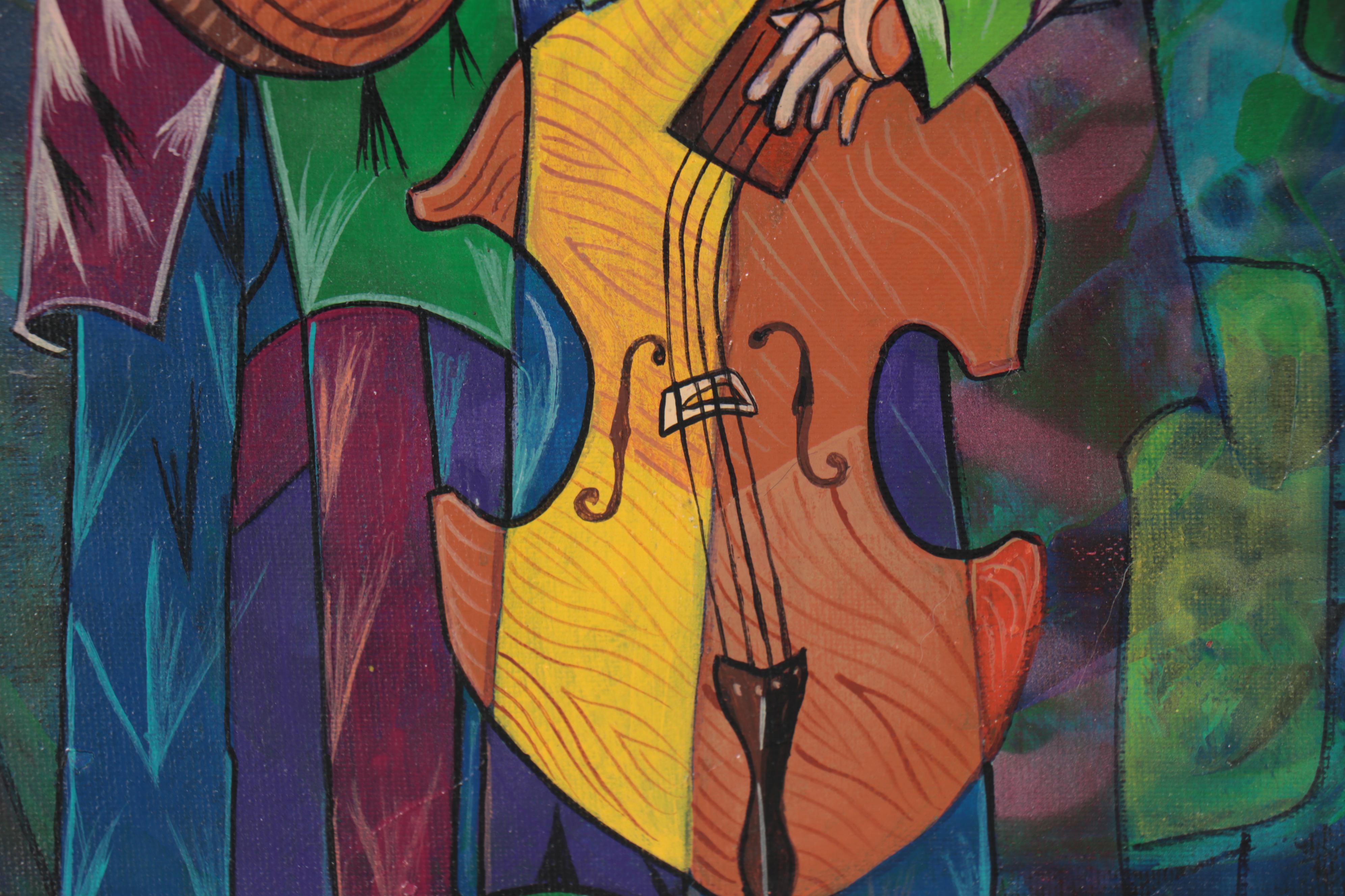 Ricardo Maya Abstract Figural Acrylic Painting of Musicians