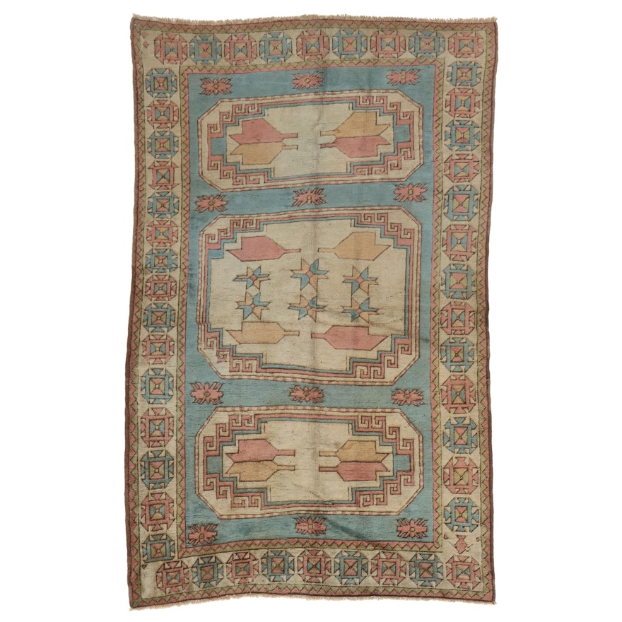 5'10 x 9'4 Hand-Knotted Turkish Village Area Rug, Mid-Late 20th Century