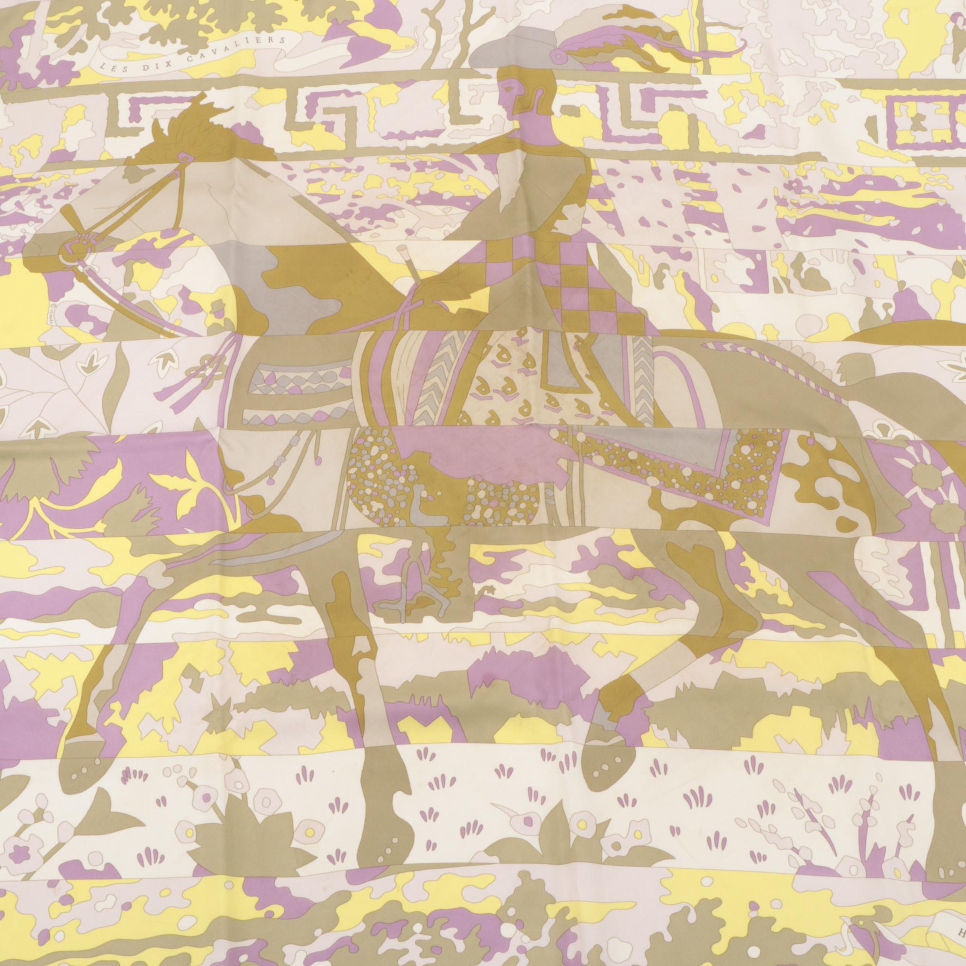 Hermès Paris "Les Dix Cavaliers" Silk Twill Scarf with Box