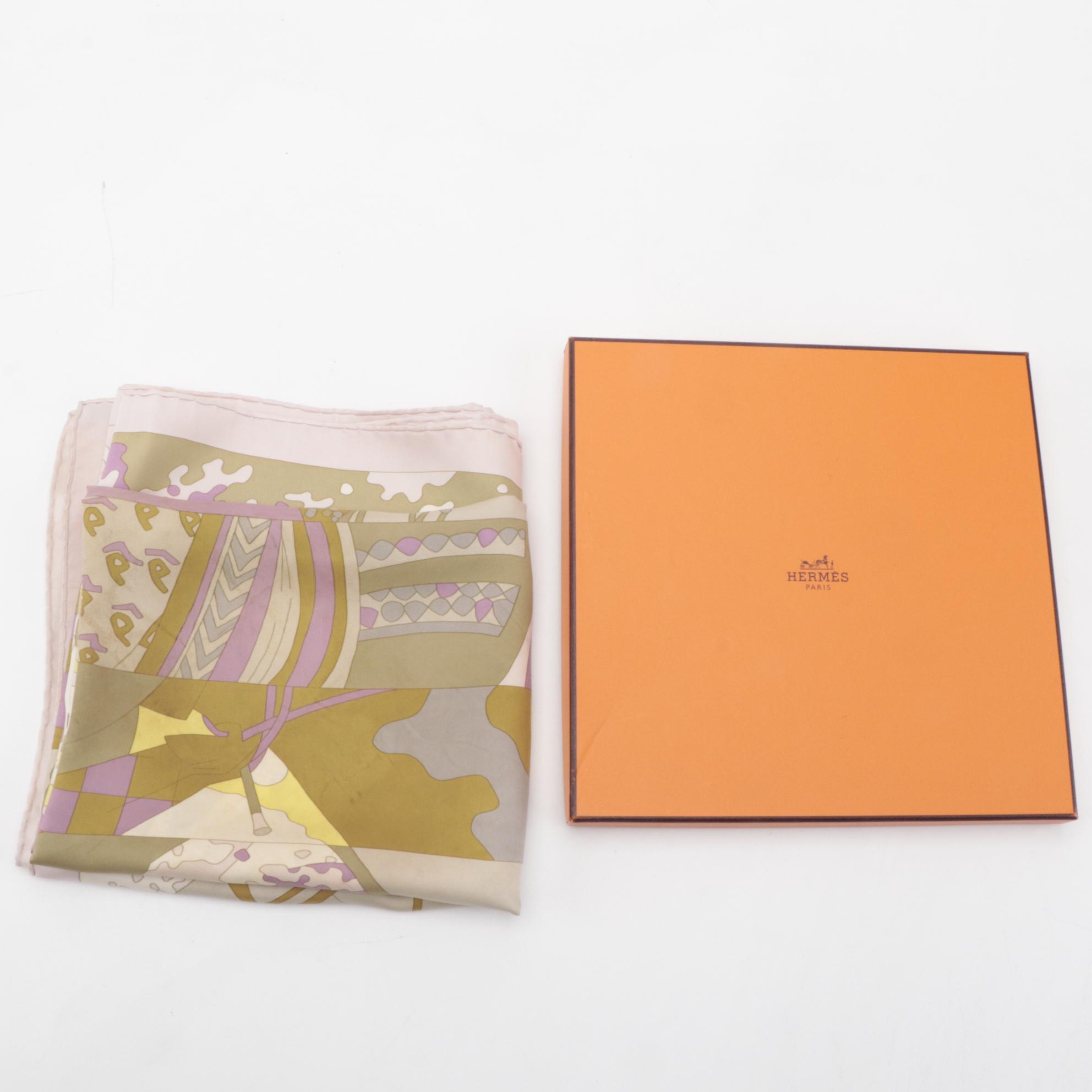Hermès Paris "Les Dix Cavaliers" Silk Twill Scarf with Box