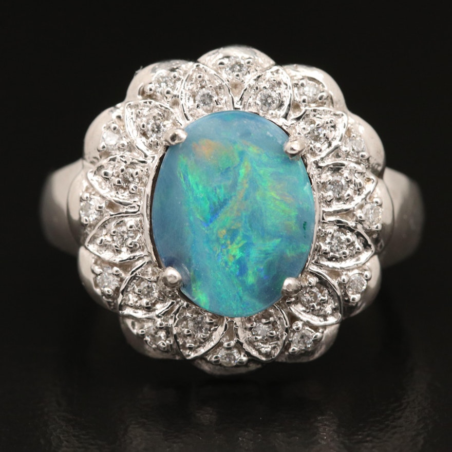 14K Opal Doublet and Diamond Ring