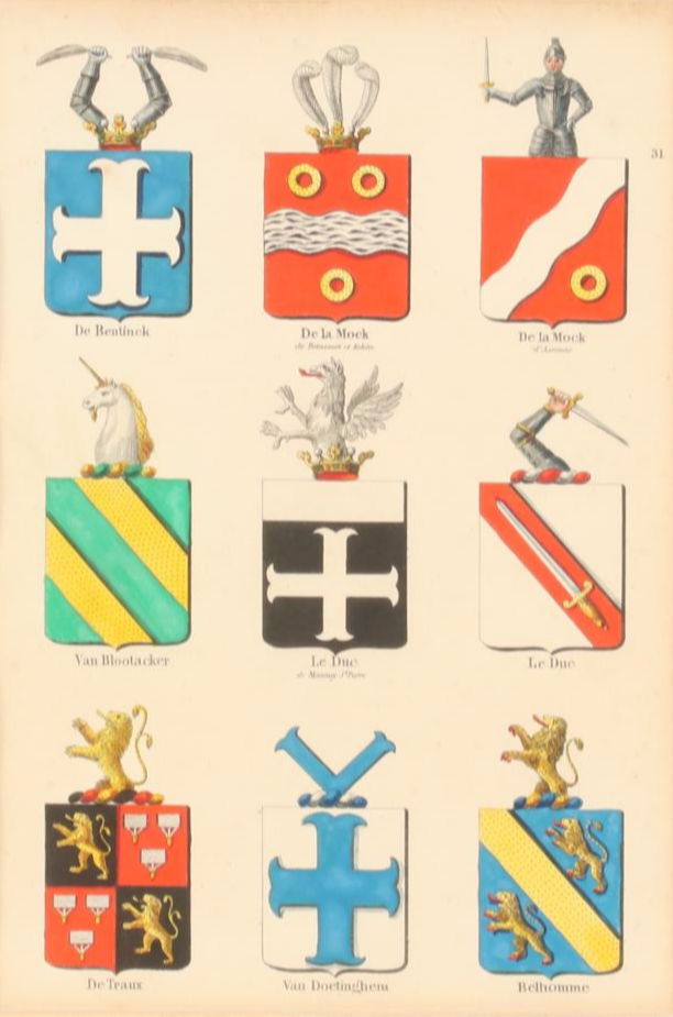 J.A.M. Jobard Color Lithograph of Coats of Arms from The Netherlands, 1825