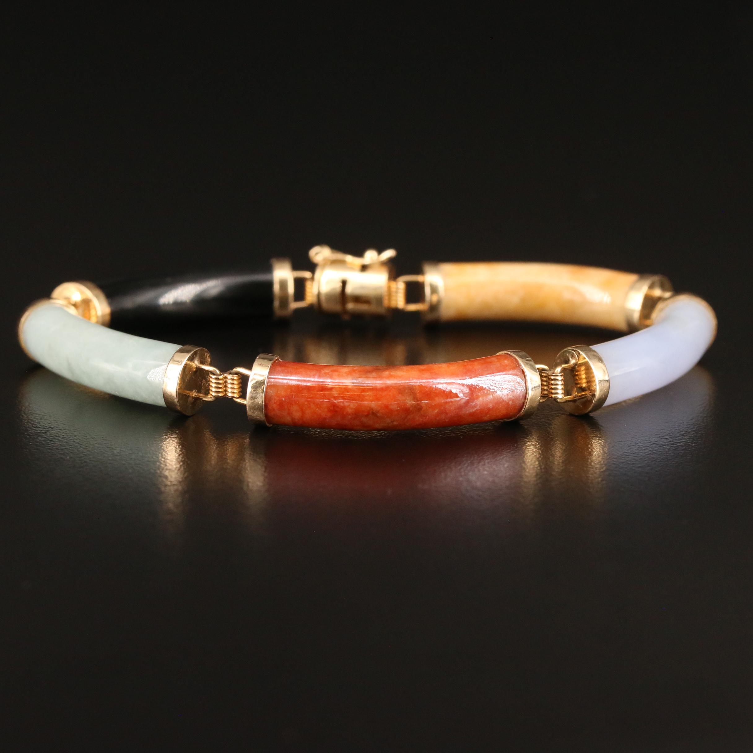 14K Jadeite and Black Onyx Bar Bracelet