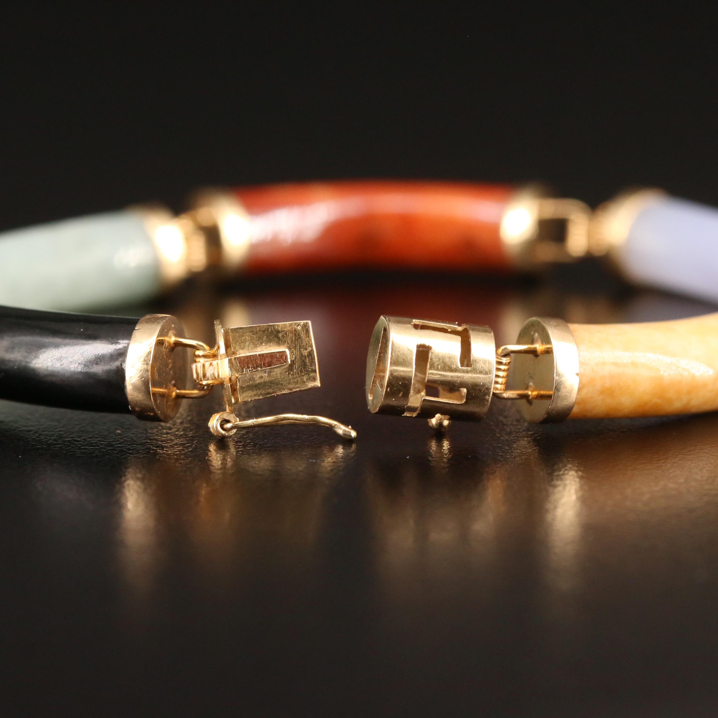 14K Jadeite and Black Onyx Bar Bracelet
