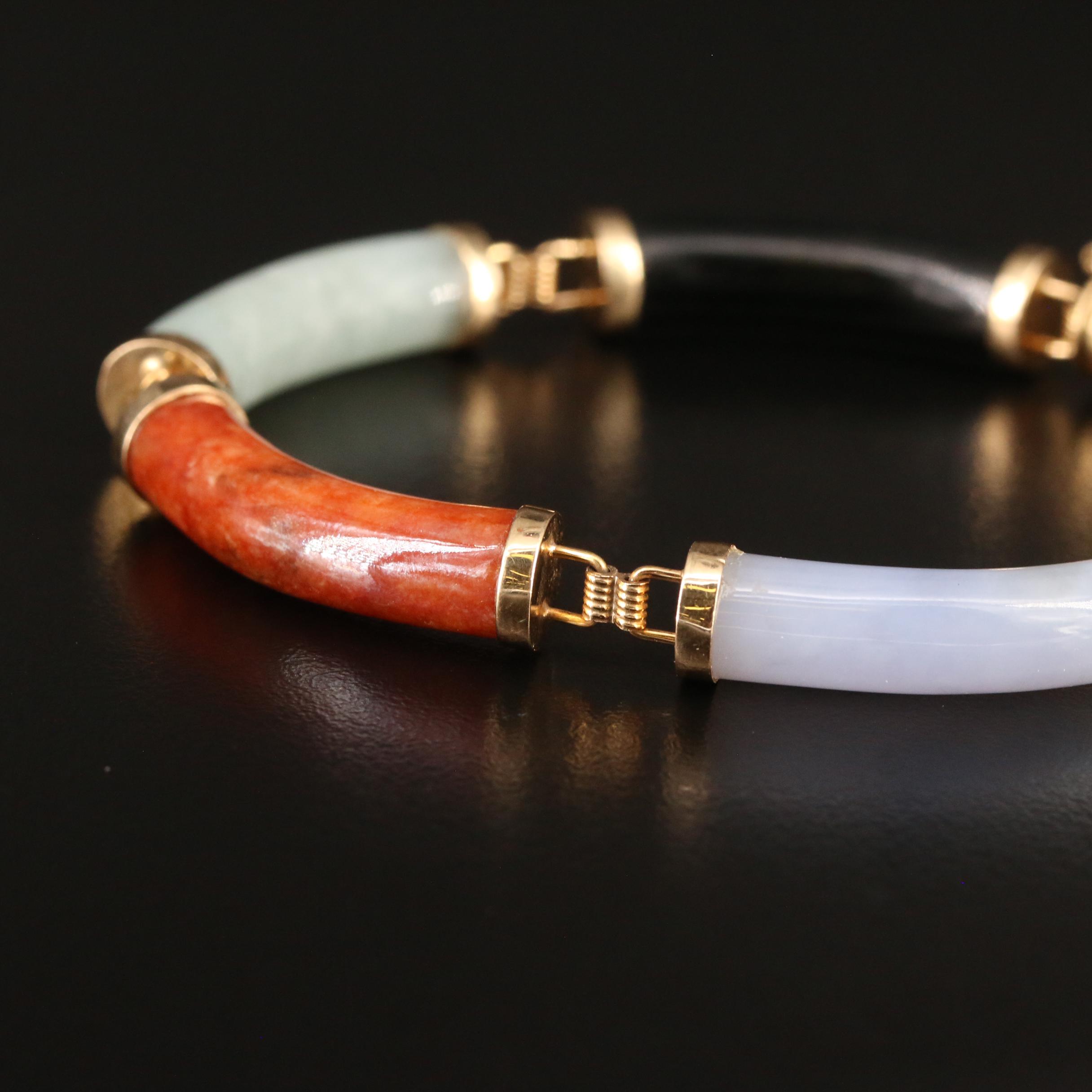 14K Jadeite and Black Onyx Bar Bracelet