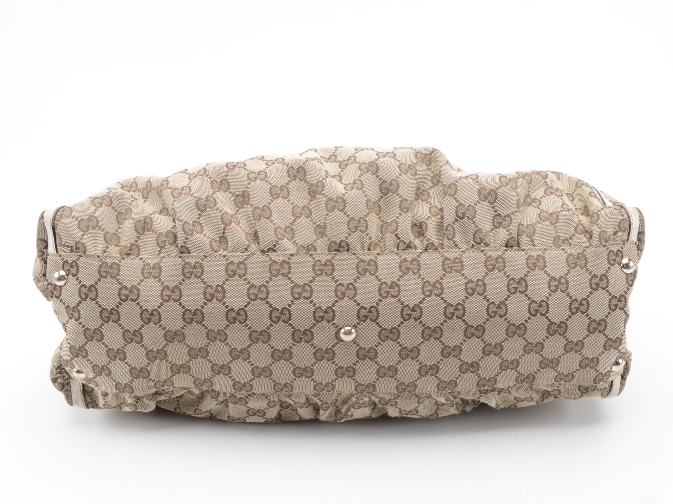 Gucci Abbey D-Ring Tote Bag in GG Canvas and Off-White Leather