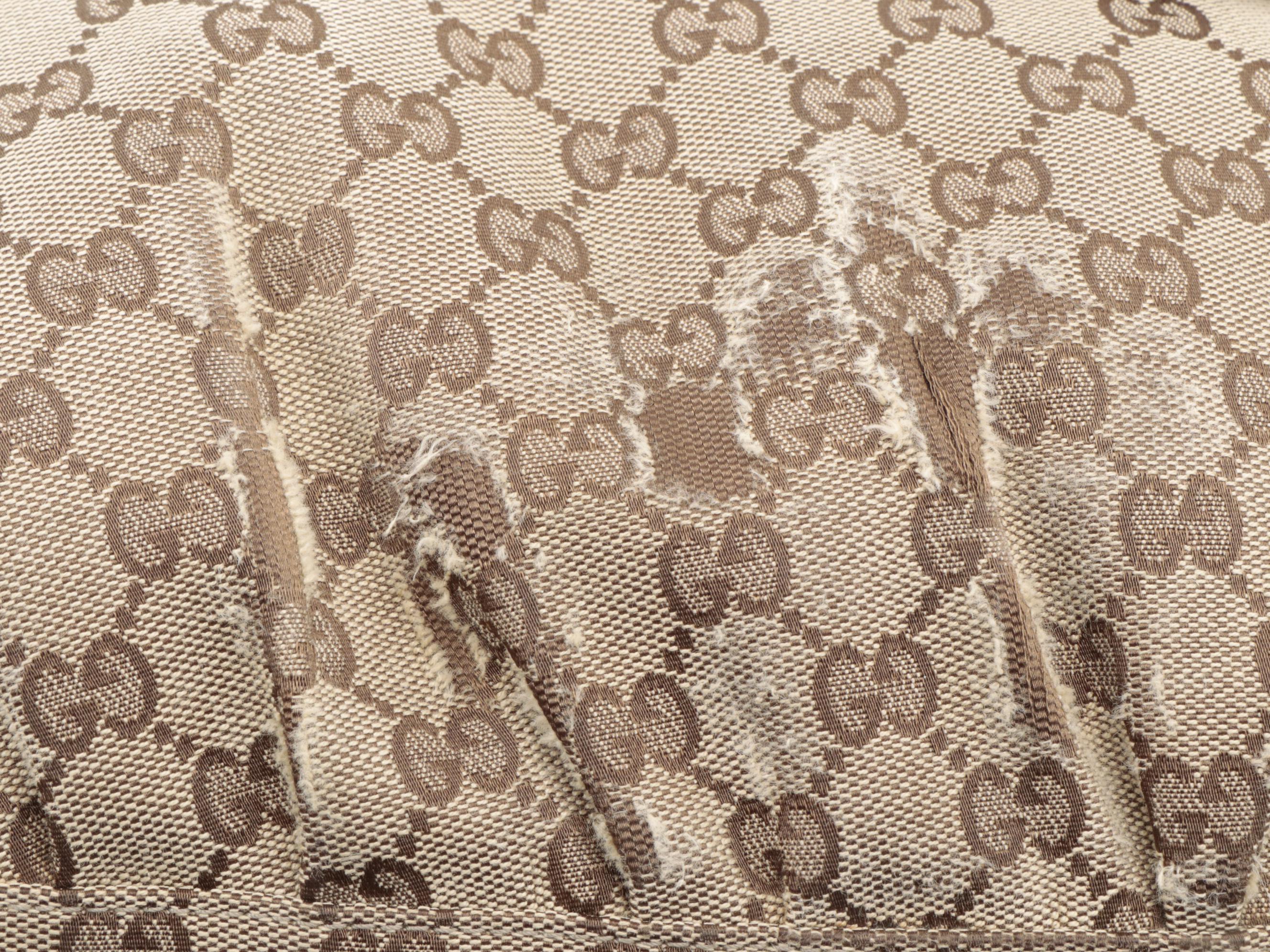 Gucci Abbey D-Ring Tote Bag in GG Canvas and Off-White Leather