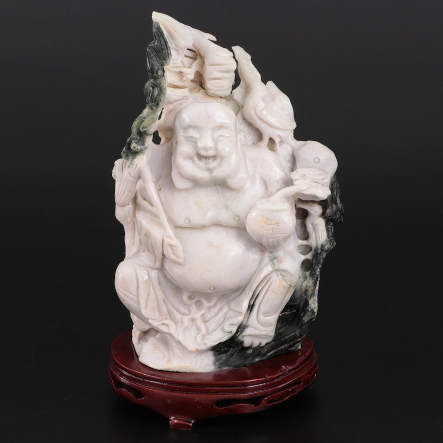Chinese Style Carved Serpentine Budai Figurine