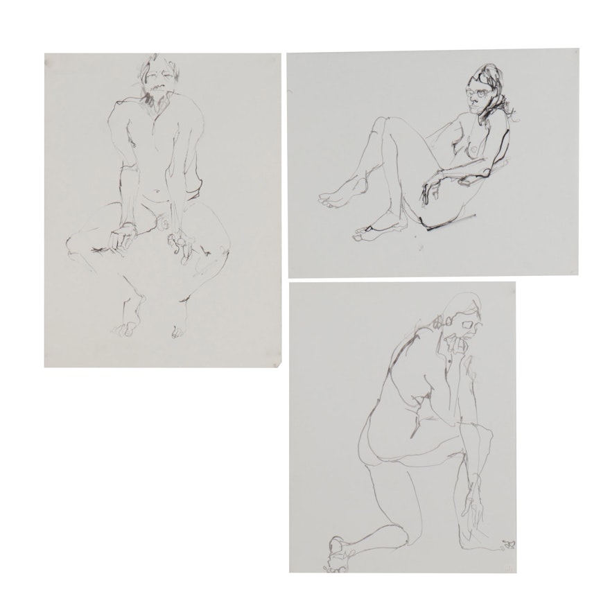 John Tuska Figural Ink Drawing, Late 20th Century