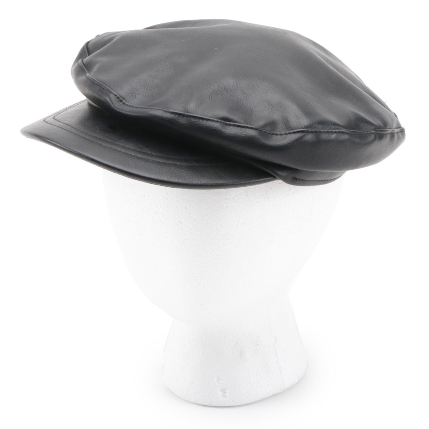 Brooklyn Hat Co. Newsboy Hat in Black Faux Leather