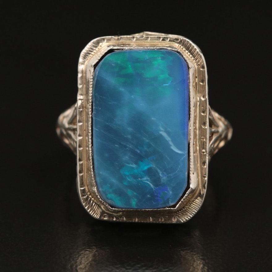 14K Opal Doublet Filigree Ring