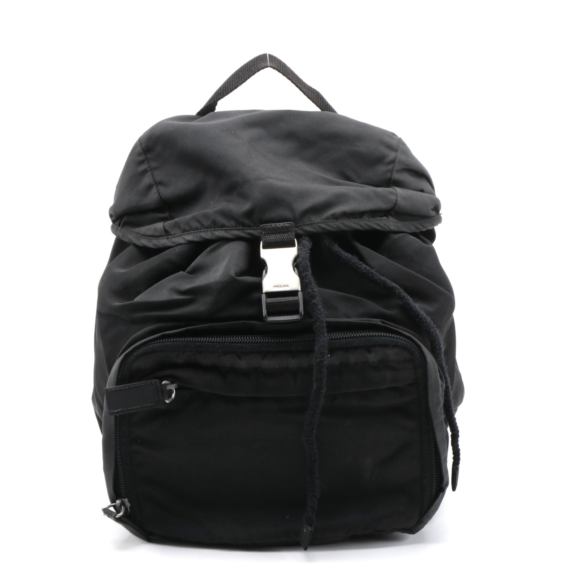 Prada Black Tessuto Nylon Drawstring Backpack