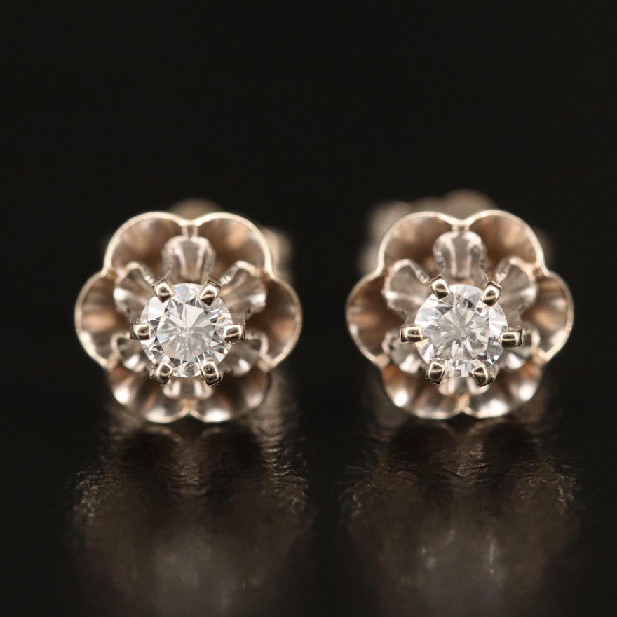 14K Diamond Buttercup Set Stud Earrings