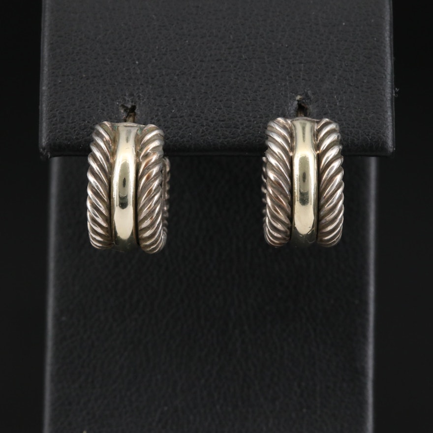 David Yurman Sterling Cable Hoop Earrings with 14K Accents