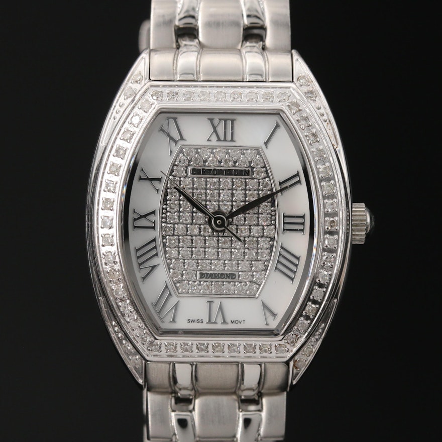 Diamond Croton Stainless Steel Quartz Wristwatch