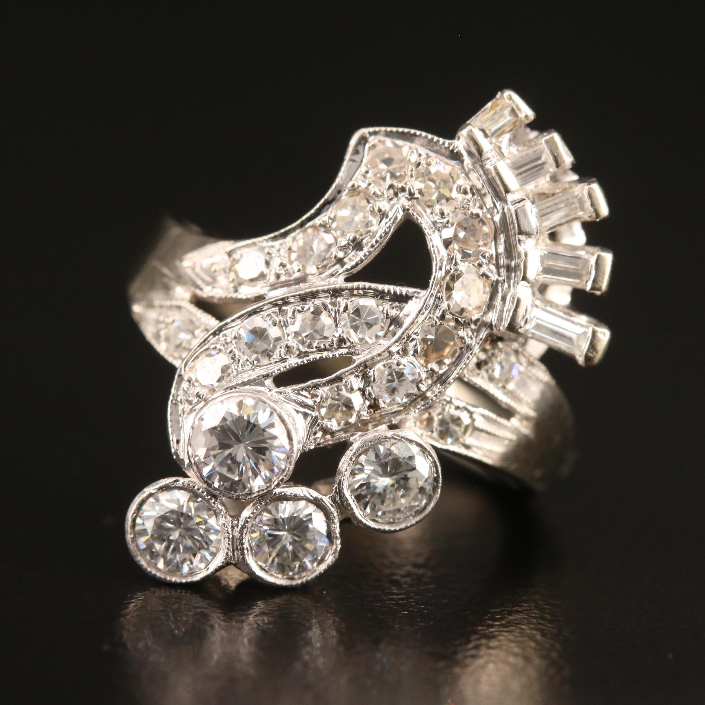 1940s Retro 14K 1.36 CTW Diamond Ring with Palladium Accent