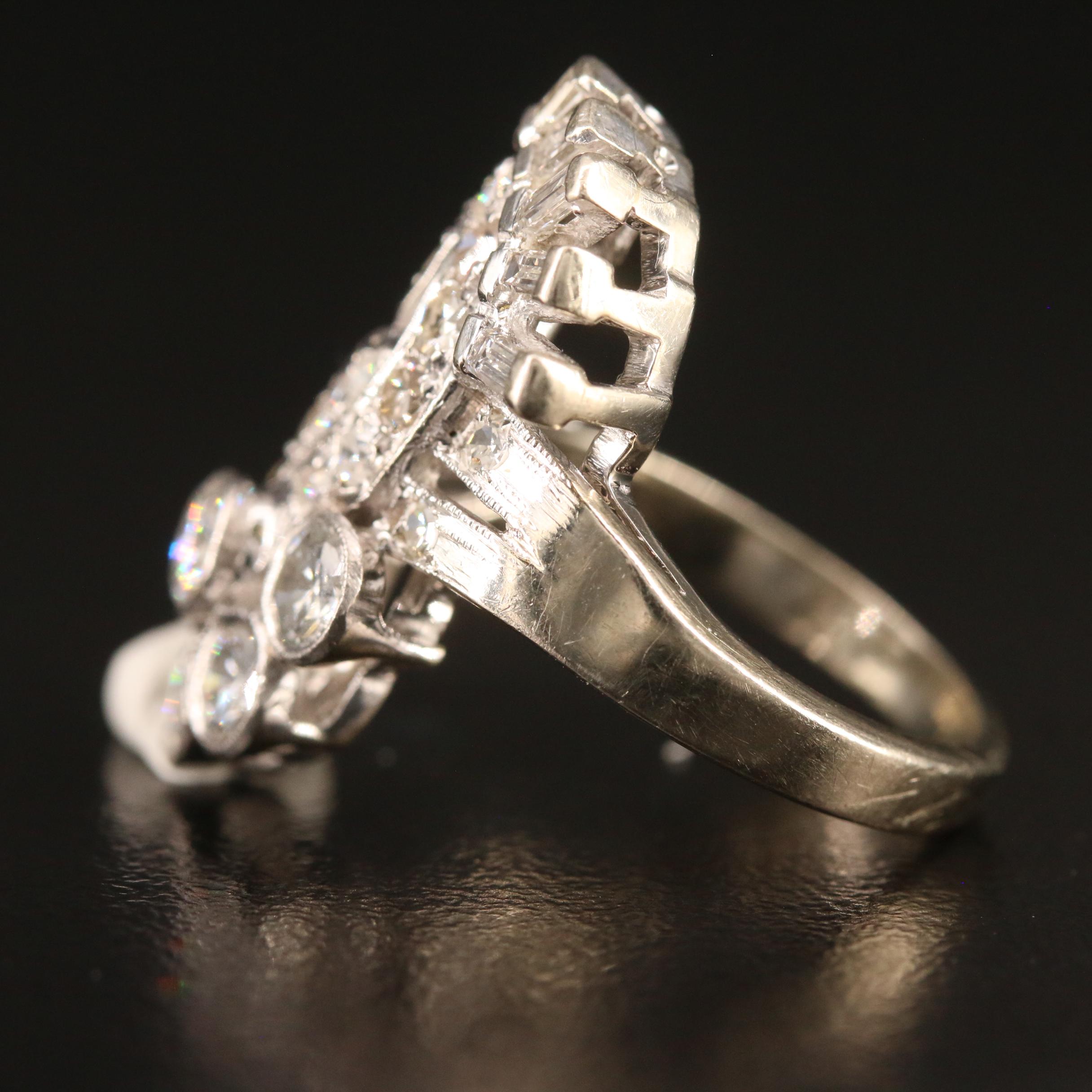 1940s Retro 14K 1.36 CTW Diamond Ring with Palladium Accent