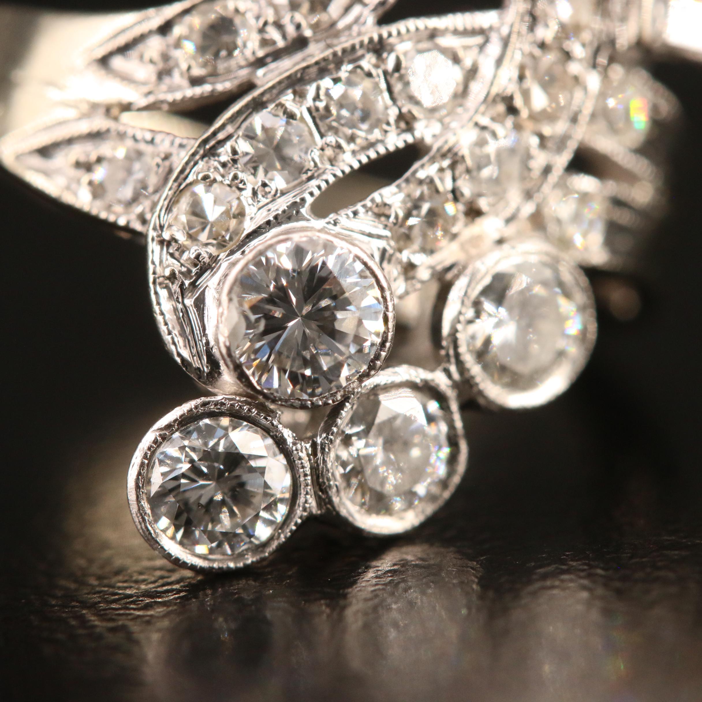 1940s Retro 14K 1.36 CTW Diamond Ring with Palladium Accent