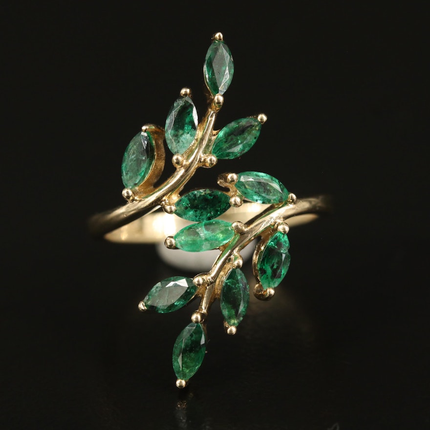 10K Emerald Foliate Bypass Ring