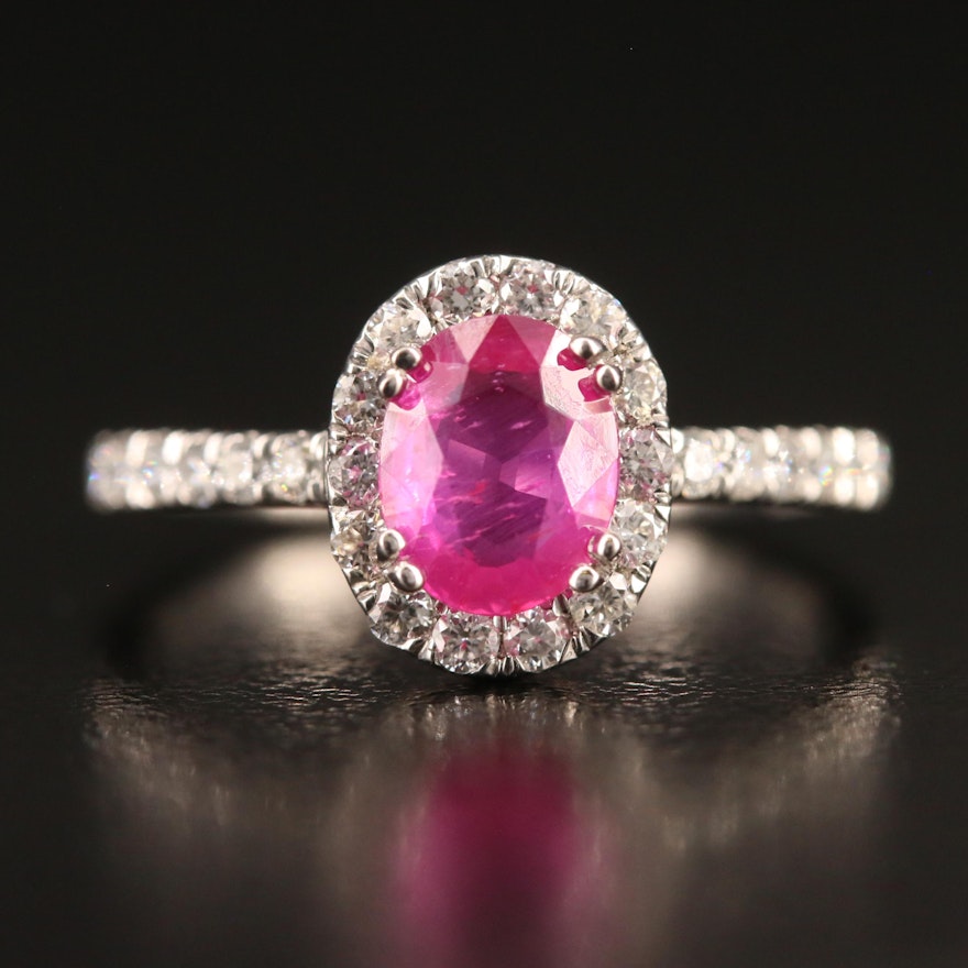 Platinum 1.15 CT Ruby and Diamond Ring with GIA Ruby Report