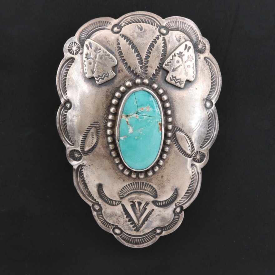 Sterling Silver and Turquoise Southwestern Style Stampwork Shoe Clip