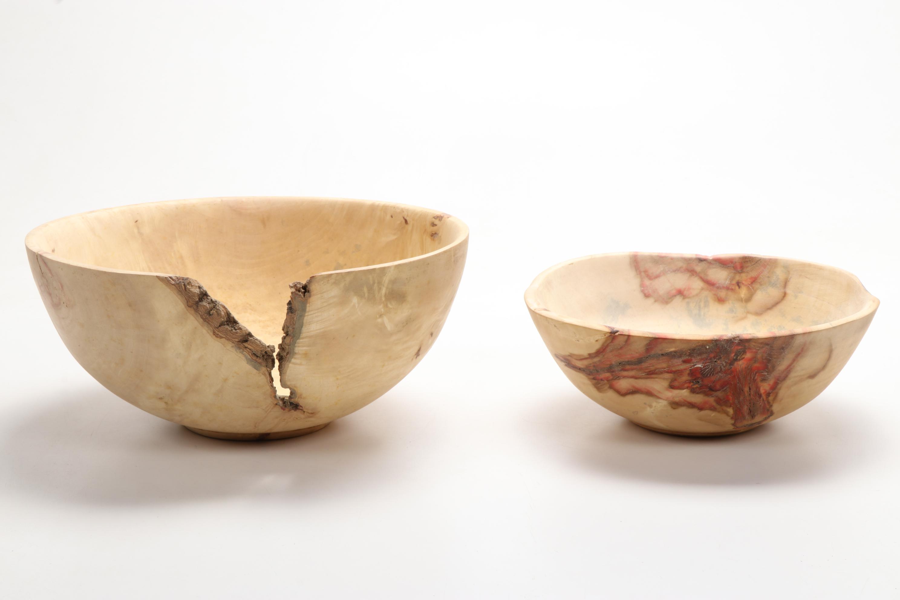 Jim Eliopulos Turned Live Edge Box Elder Wood Freeform Bowls