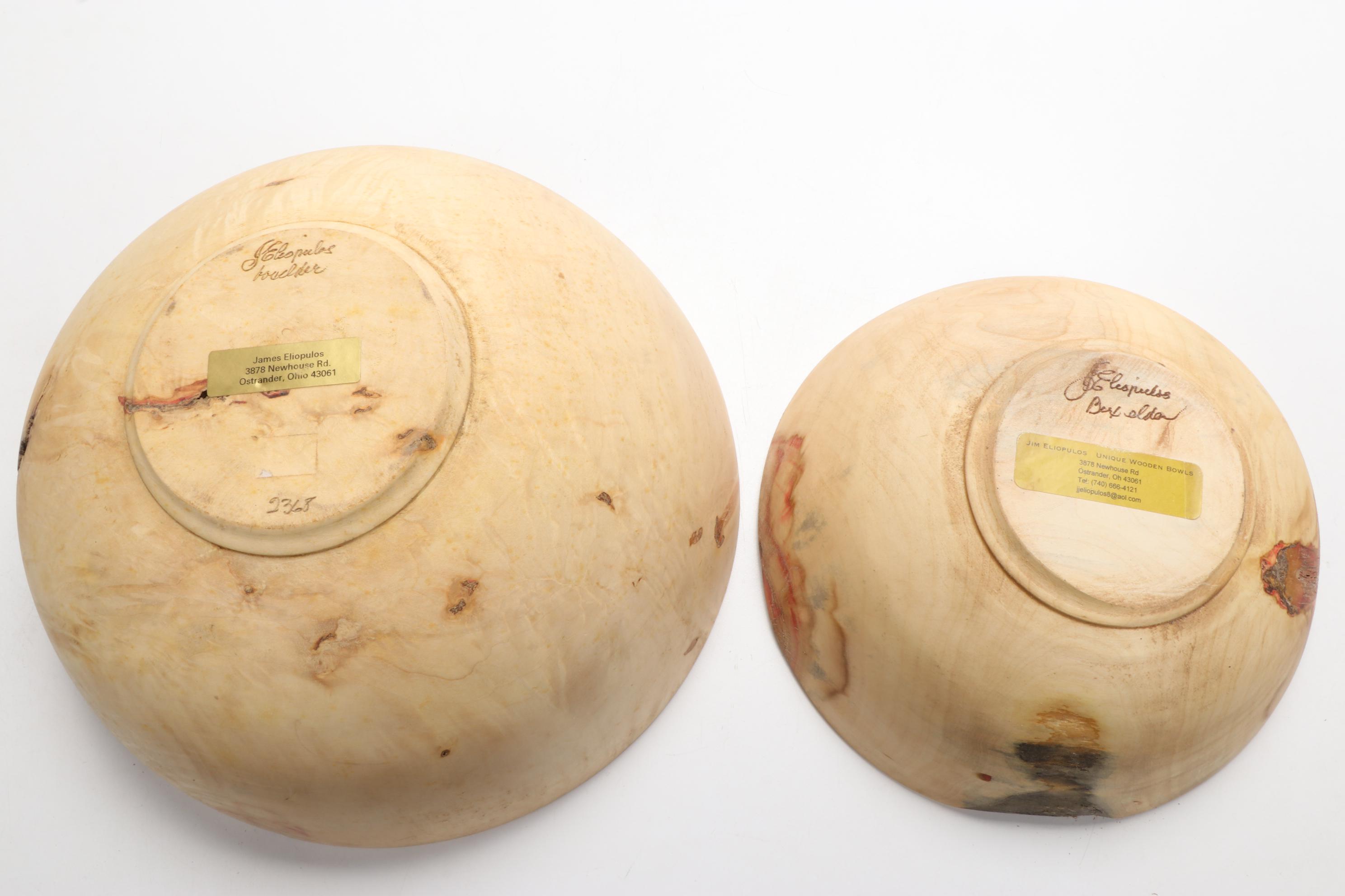 Jim Eliopulos Turned Live Edge Box Elder Wood Freeform Bowls