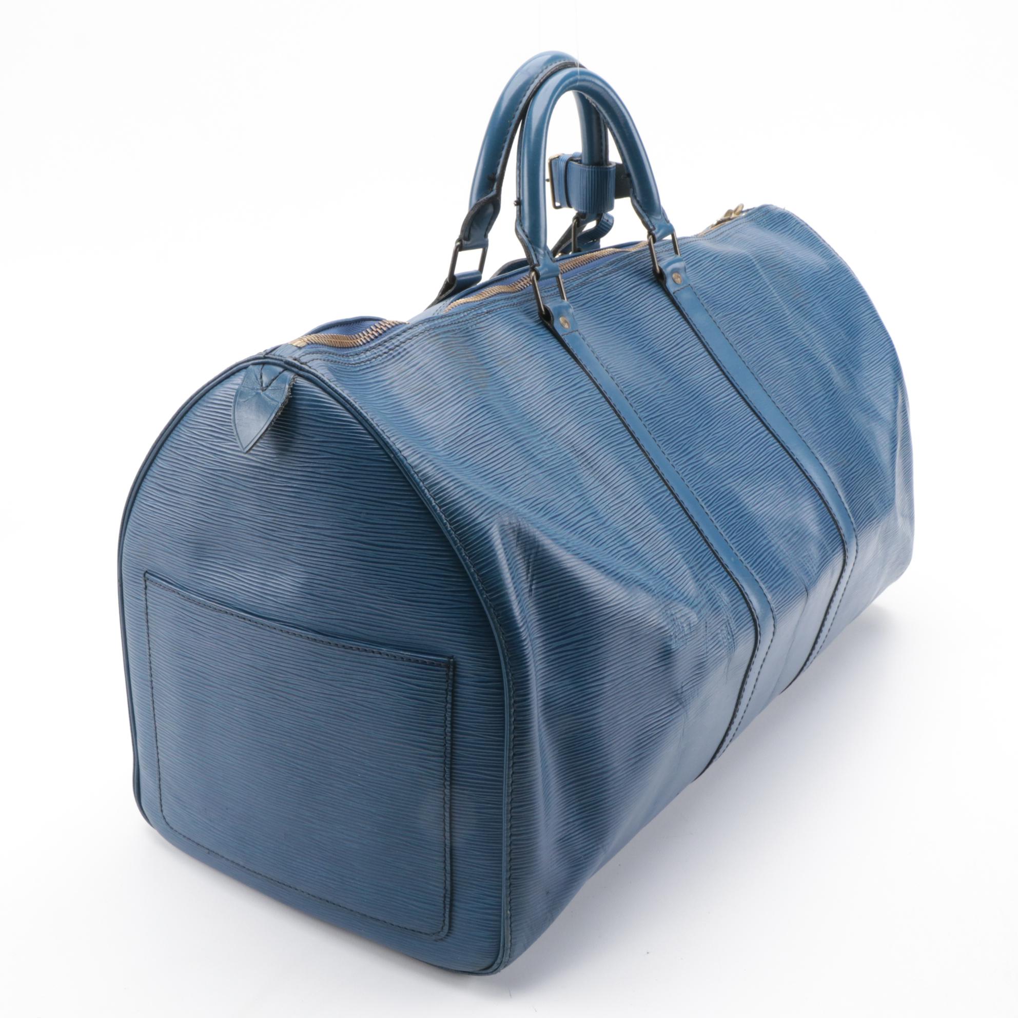 Modified Louis Vuitton Keepall 55 in Toledo Blue Epi Leather and Smooth Leather