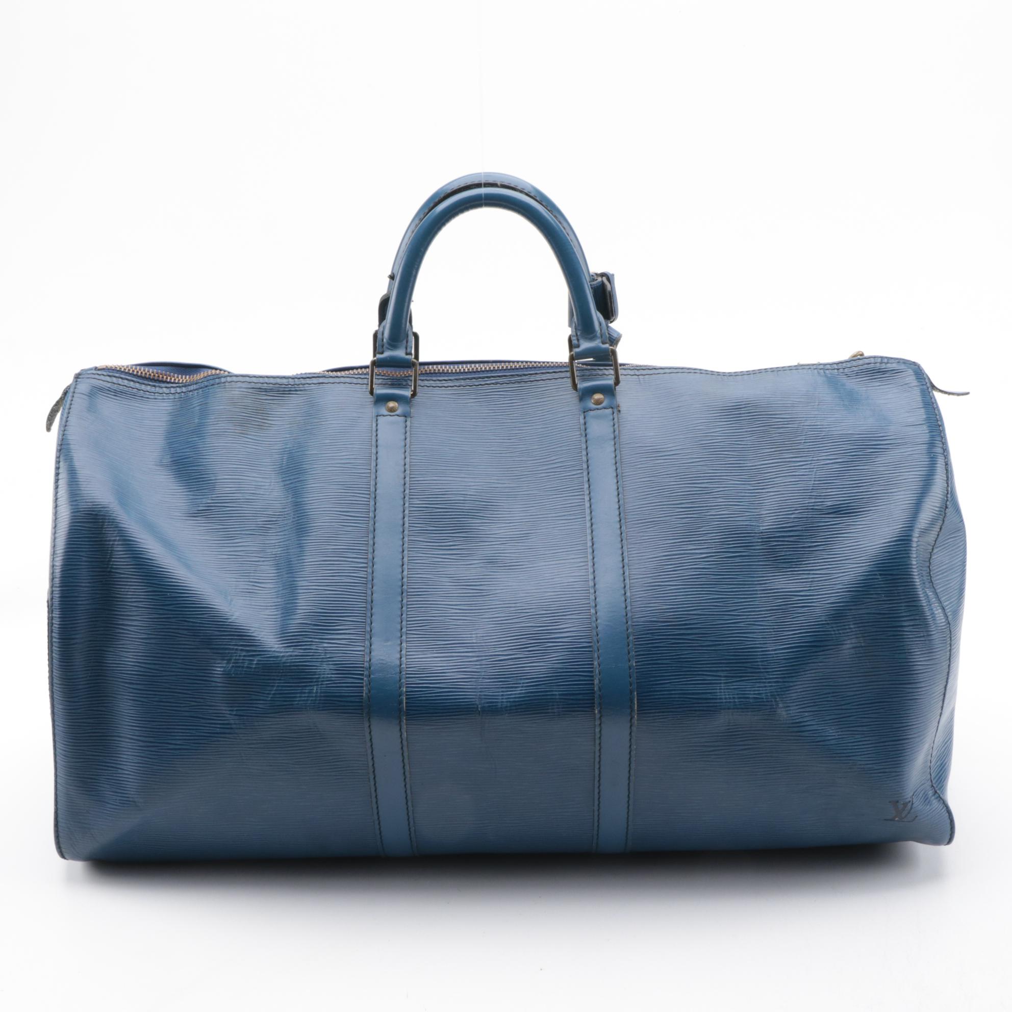Modified Louis Vuitton Keepall 55 in Toledo Blue Epi Leather and Smooth Leather