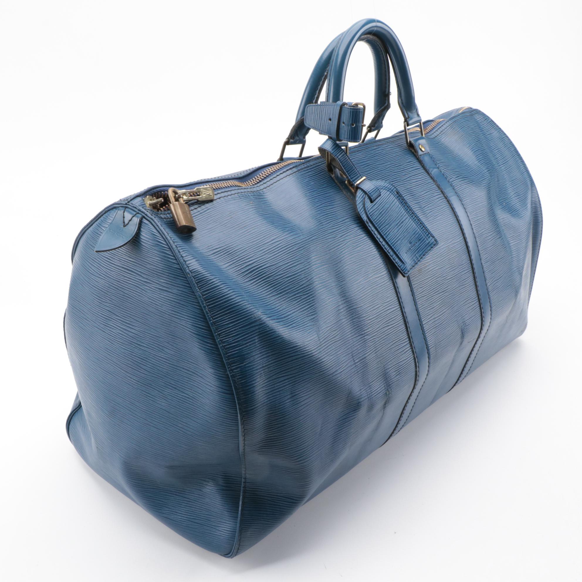Modified Louis Vuitton Keepall 55 in Toledo Blue Epi Leather and Smooth Leather