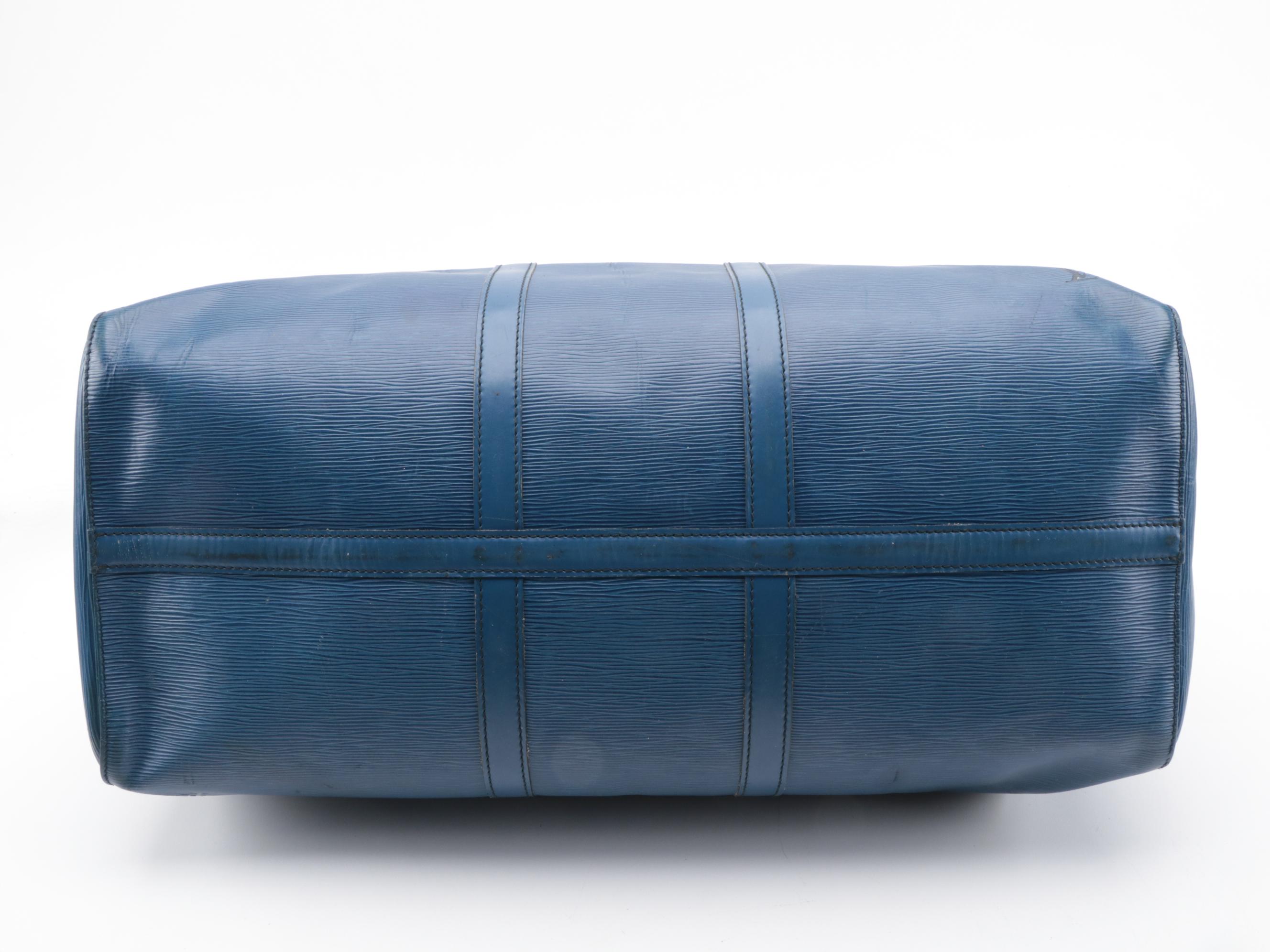 Modified Louis Vuitton Keepall 55 in Toledo Blue Epi Leather and Smooth Leather