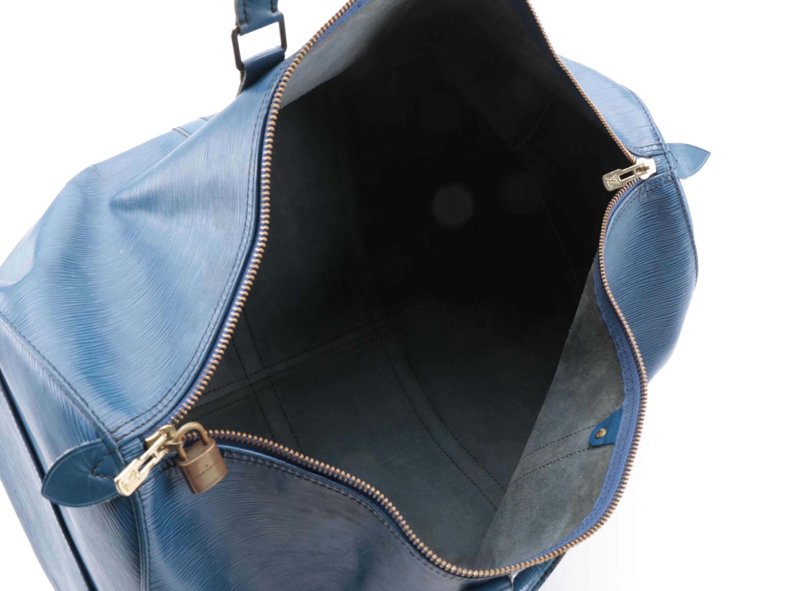 Modified Louis Vuitton Keepall 55 in Toledo Blue Epi Leather and Smooth Leather