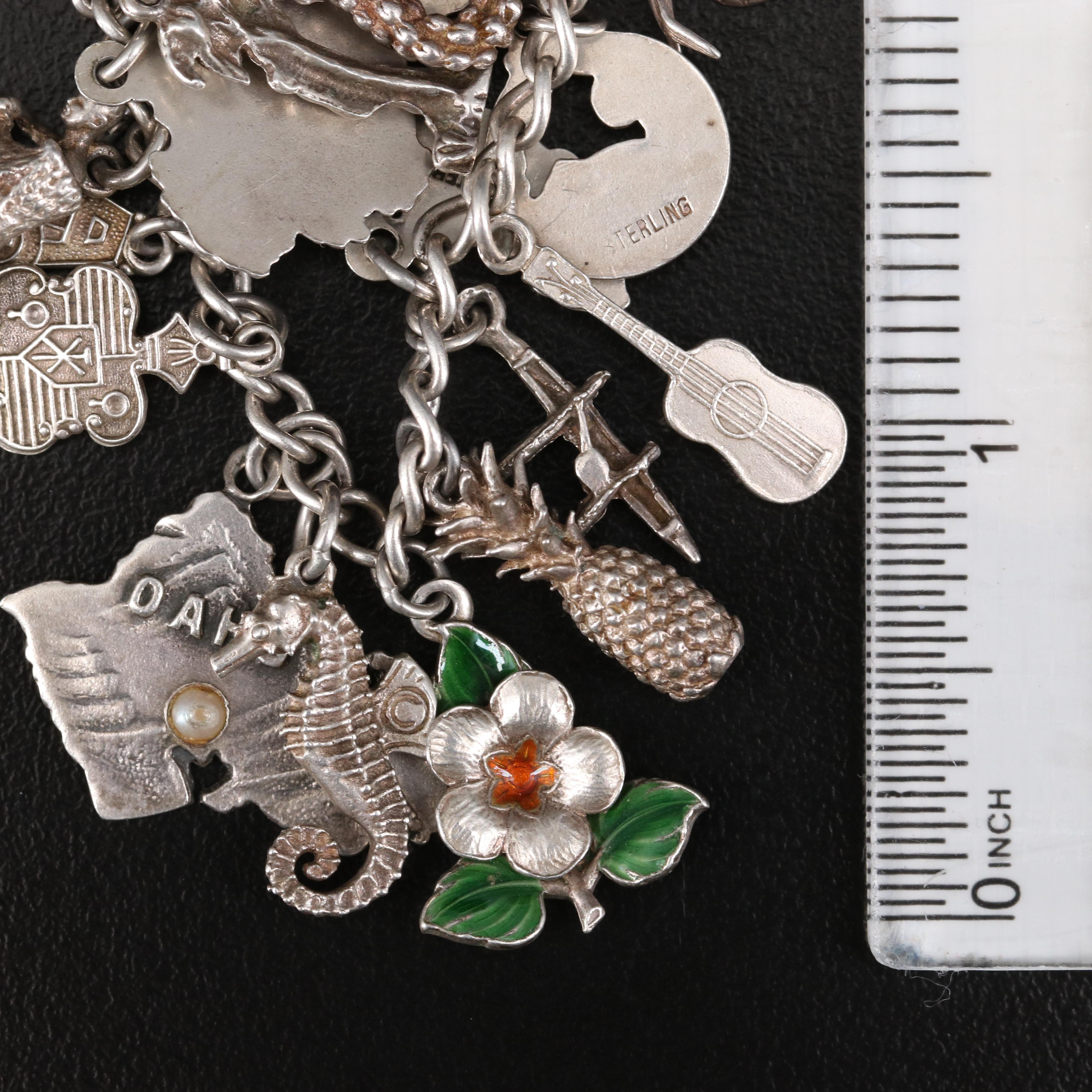Vintage Sterling Silver Charm Bracelet Featuring Hawaiian Theme