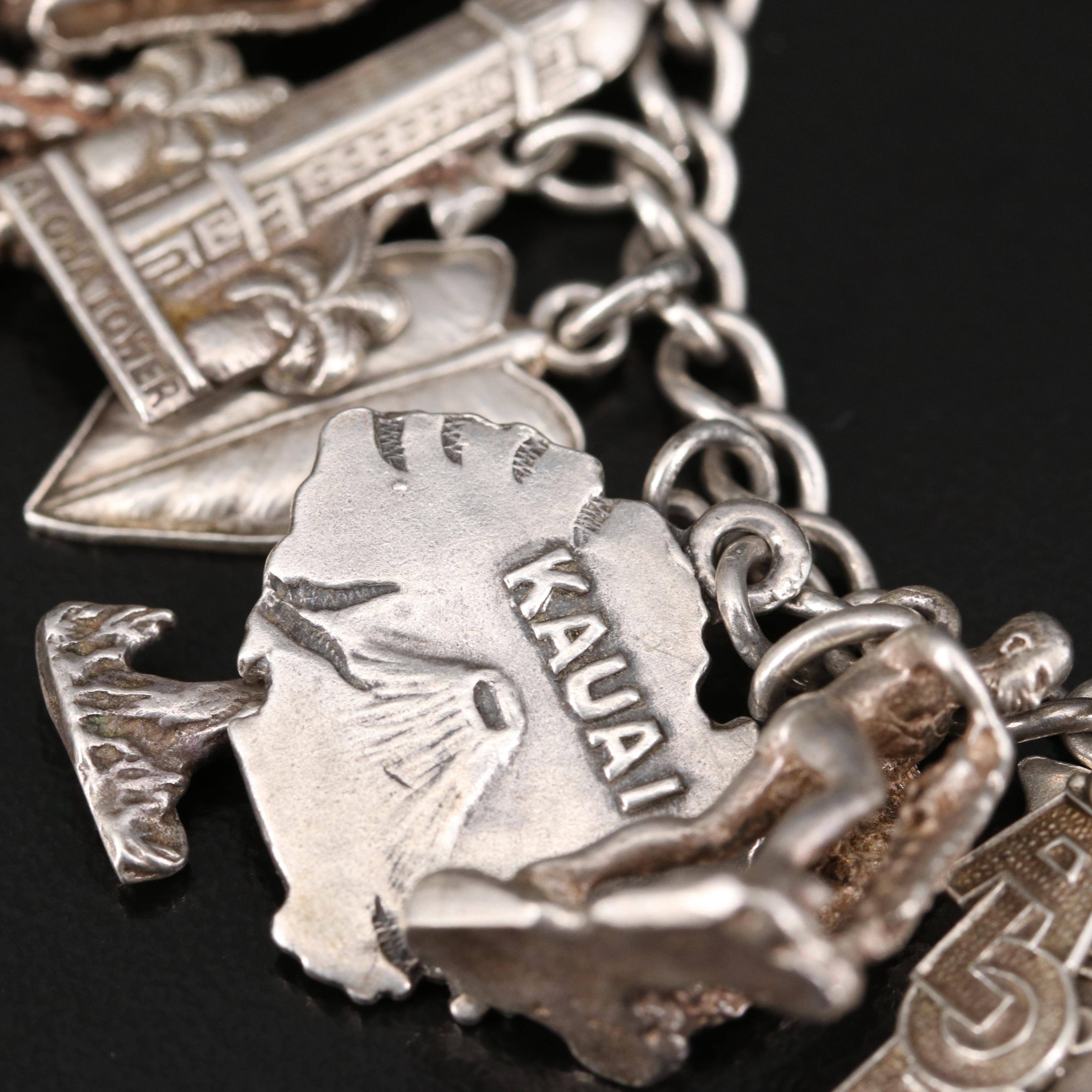 Vintage Sterling Silver Charm Bracelet Featuring Hawaiian Theme