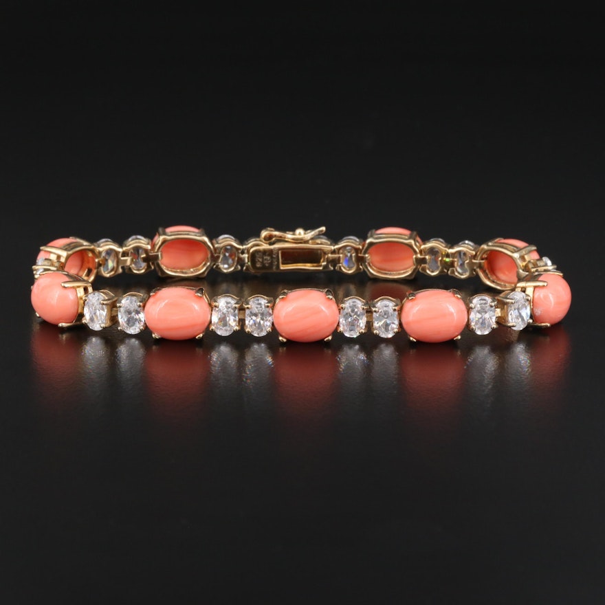 Sterling Faux Coral and Cubic Zirconia Bracelet