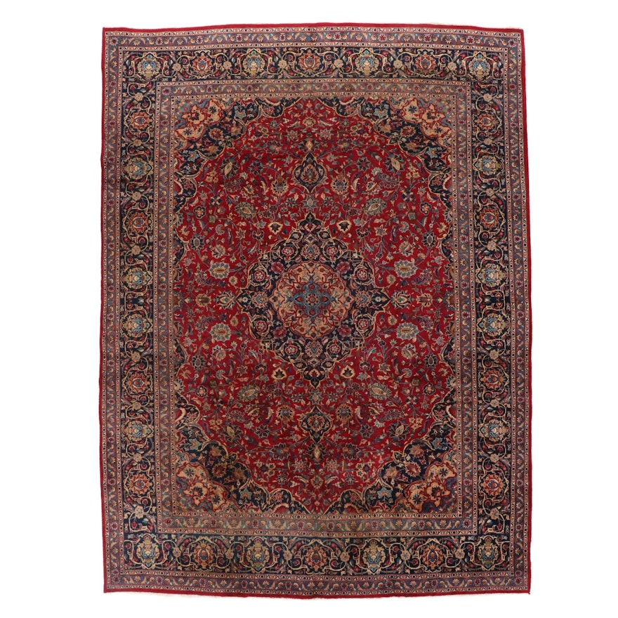 9'10 x 13'1 Hand-Knotted Persian Mashhad Room Sized Rug, 1970s
