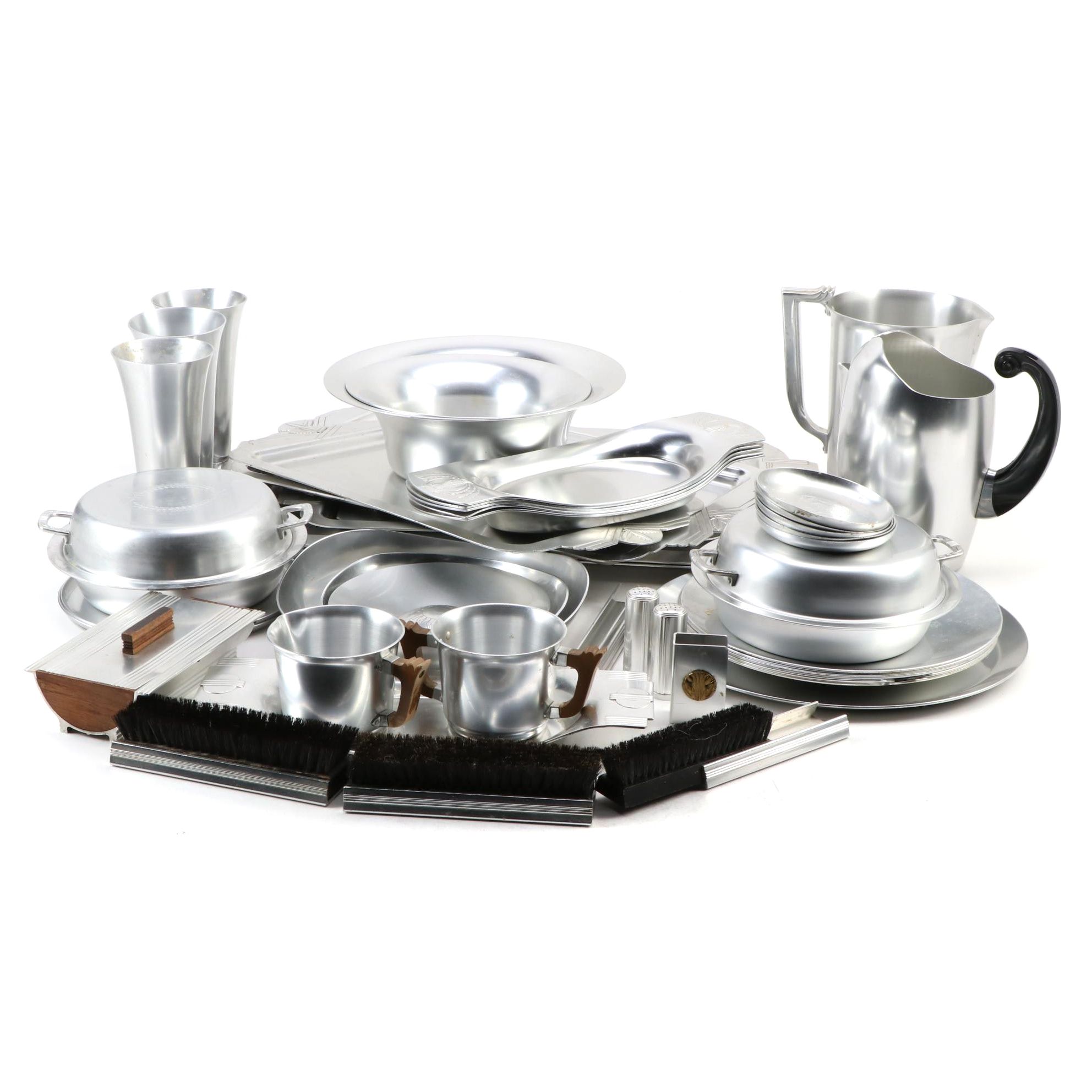 Pete Kensington Aluminum Art Deco Style Pitcher, Trays and Other Home Décor