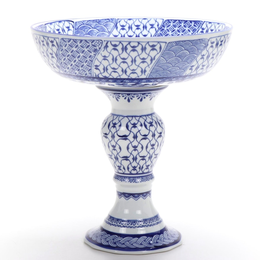 Bombay Company Chinese Ceramic Blue and White Compote, Late 20th to 21st Century