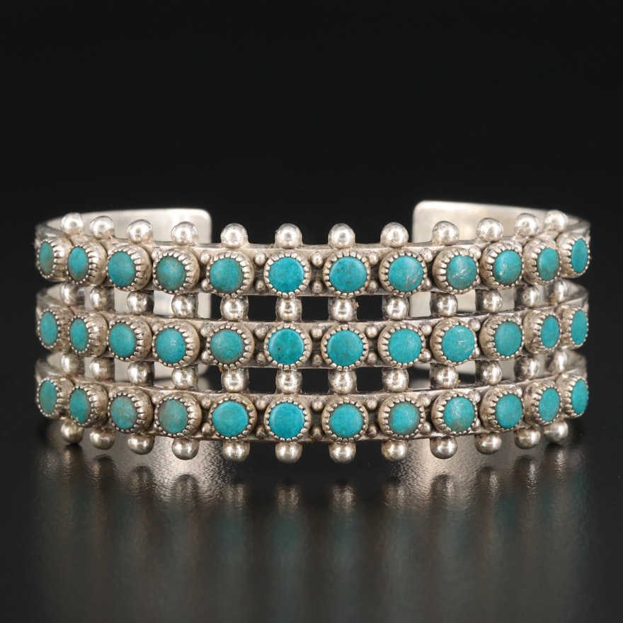 Western Sterling Turquoise Petit Point Cuff