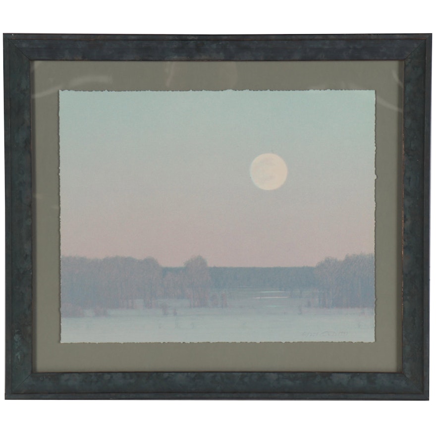 Russell Chatham Color Lithograph "Pale Winter Moonrise," 1997