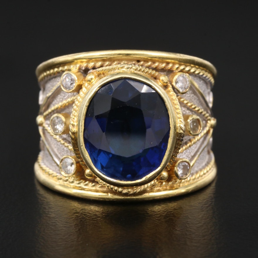 18K Sapphire and Diamond Tapered Ring