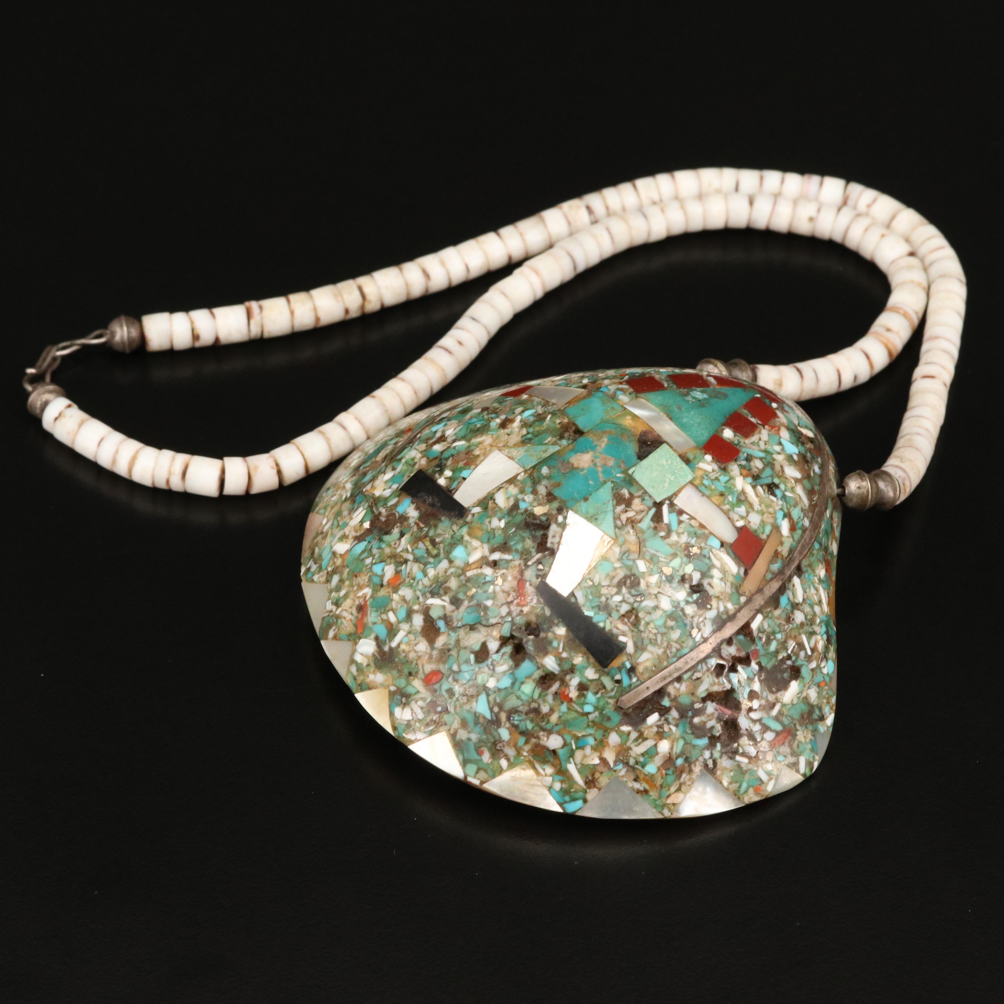 Santo Domingo Pueblo Shell with Mother of Pearl Inlay Heishi Necklace
