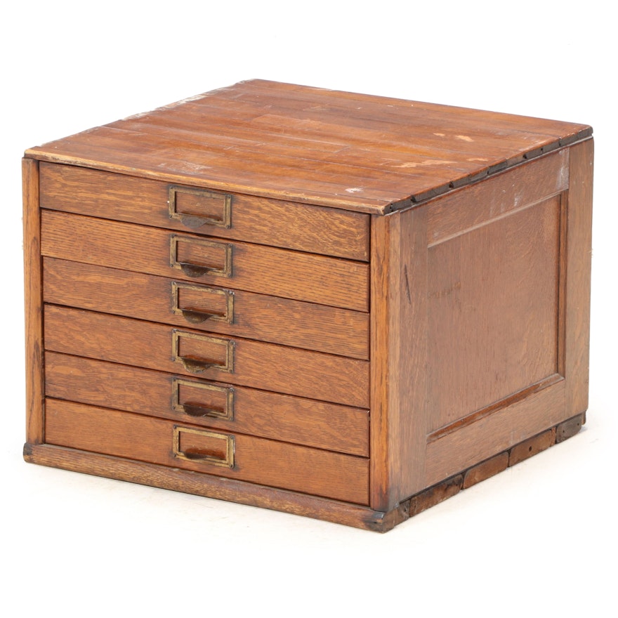 American Oak Six-Drawer Flat File Cabinet, Early 20th Century