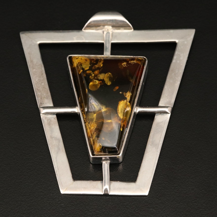 Sterling Amber Geometric Pendant