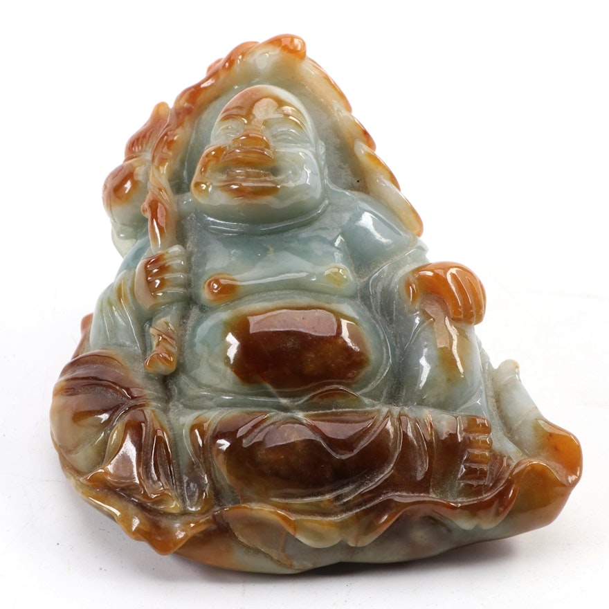 Chinese Style Carved Jadeite Budai Figurine