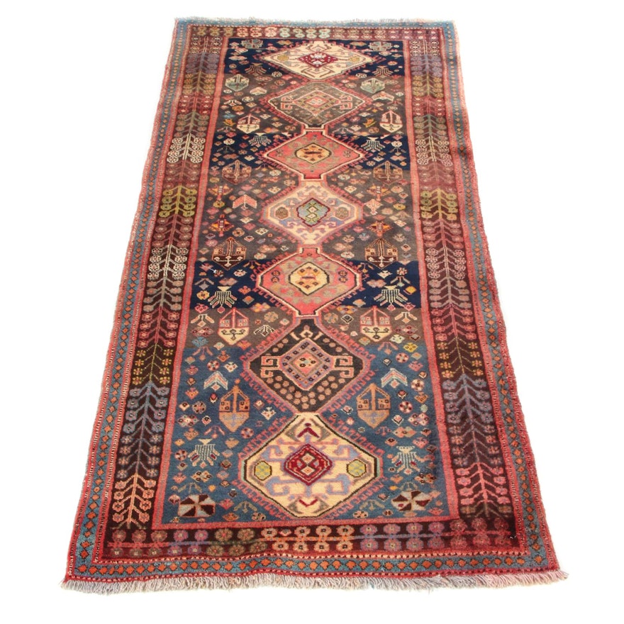 3'9 x 8'1 Hand-Knotted Persian Shiraz Qashqai Long Rug, 1960s