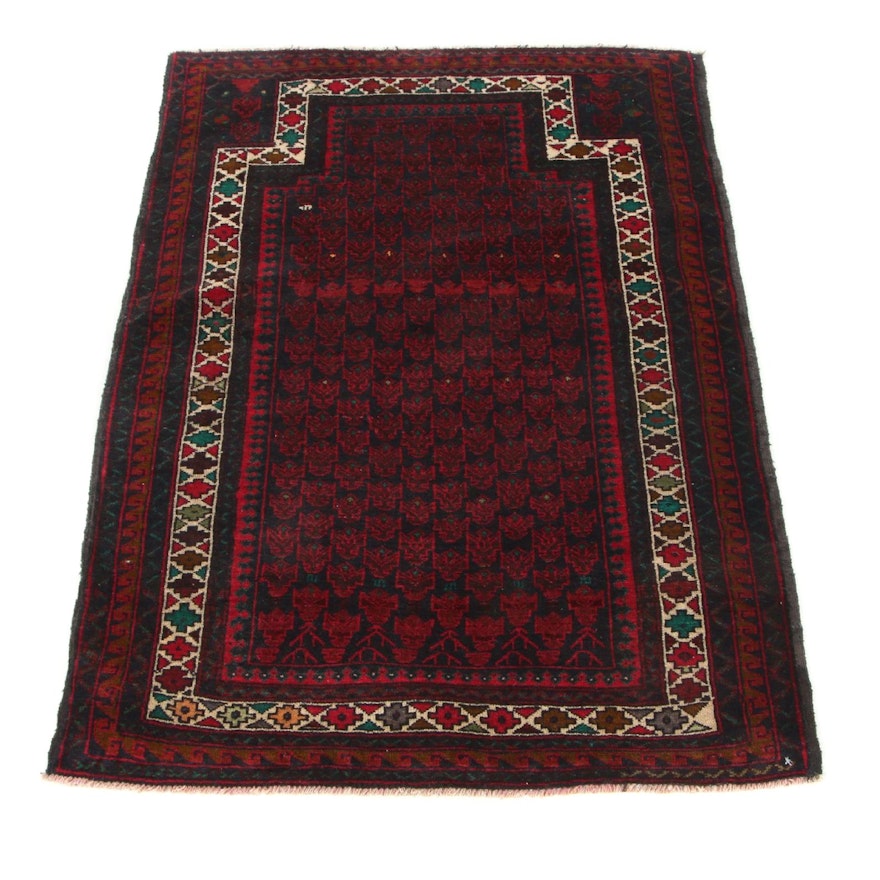 2'10 x 4'3 Hand-Knotted Persian Baluch Prayer Rug, 1990s