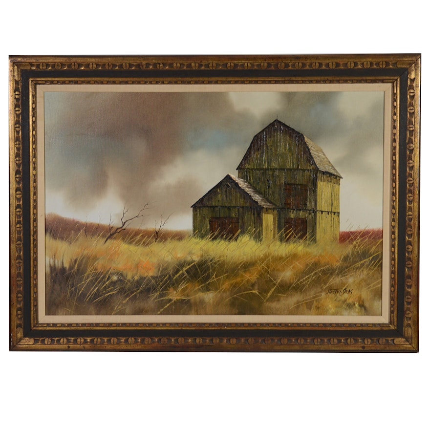 Hector Salas Oil Painting of Rural Landscape with Barn