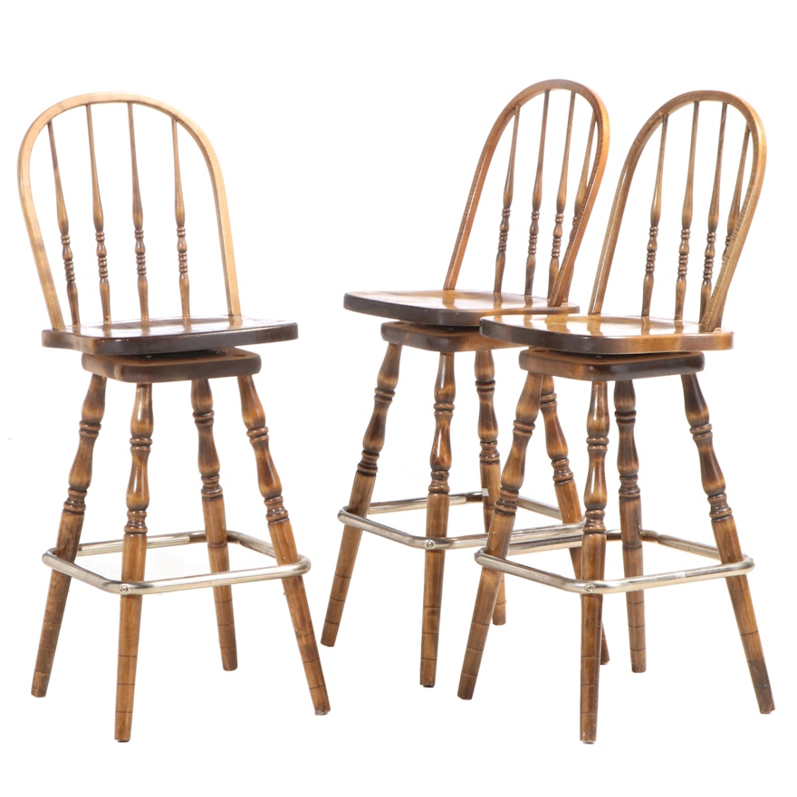 Three American Primitive Style Bowback Windsor Swivel Bar Stools