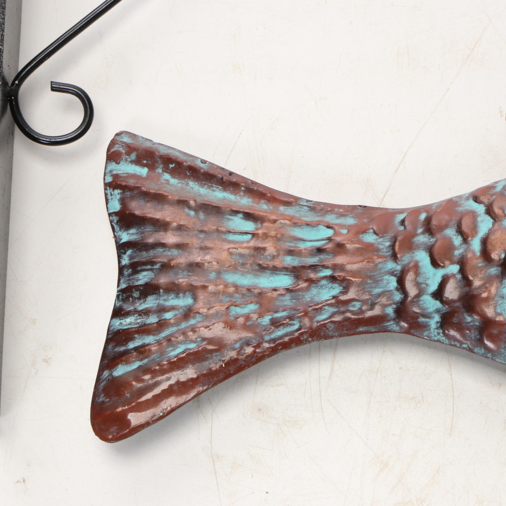 Verdigris-Patinated Copper Full-Body Fish Trade Sign with Metal Mounting Bracket